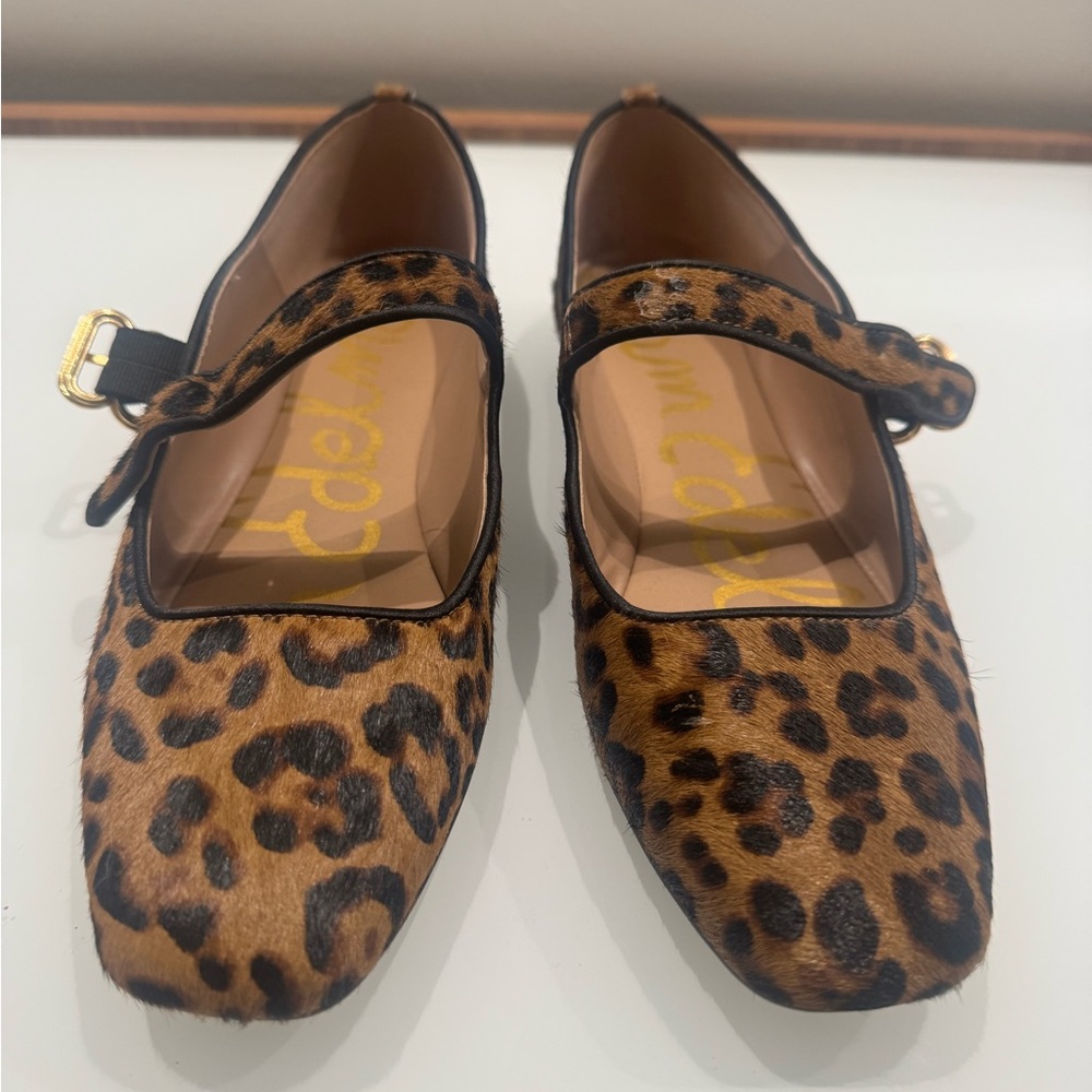 Gently used Sam Edelman
Michaela Leopard Print Calf Hair Mary Jane Flats